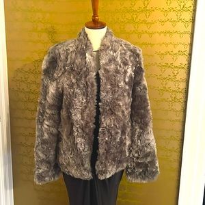 REISS Milly Faux Fur Jacket - Grey, Size Small